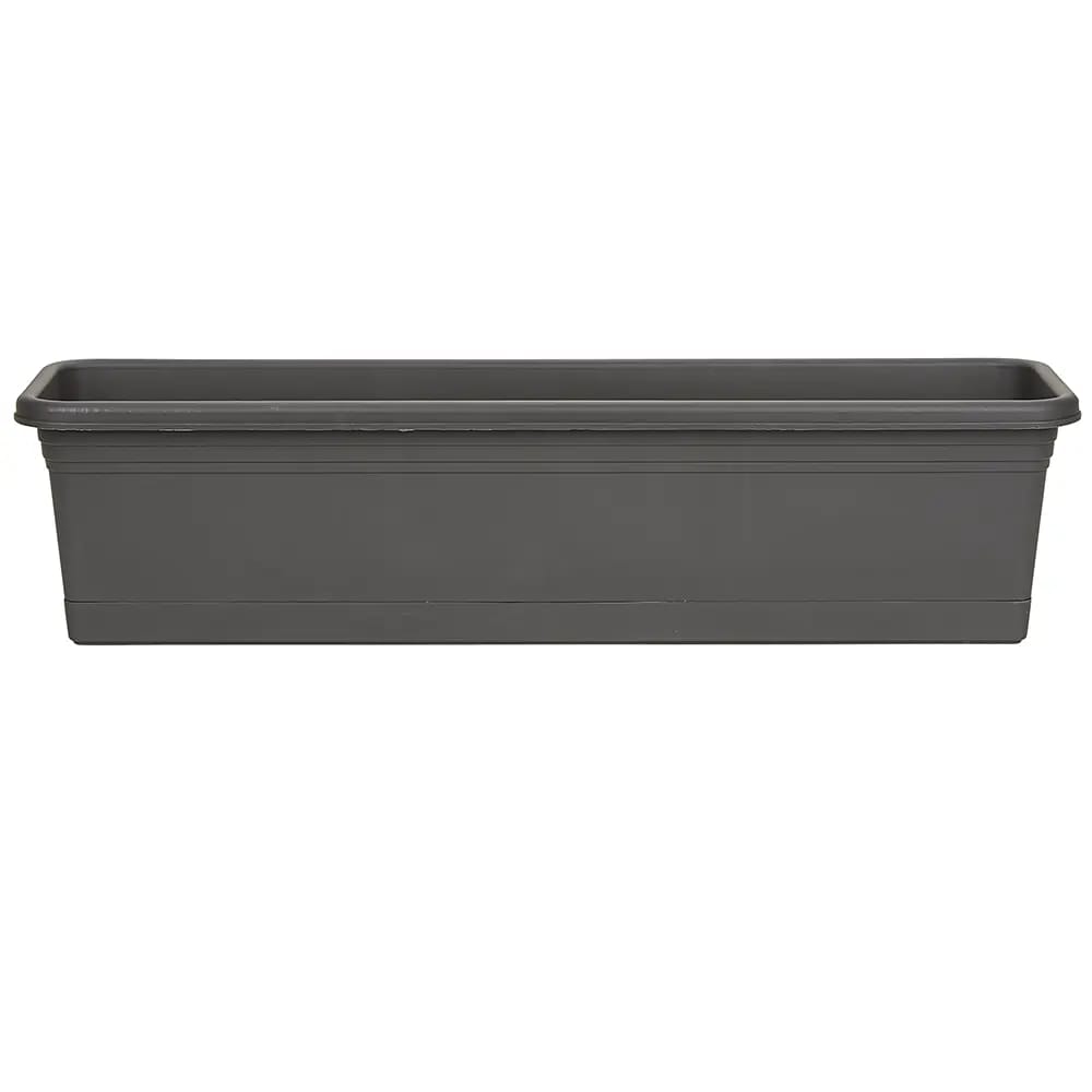 Window Planter Box with Saucer, Lead Gray, 30"