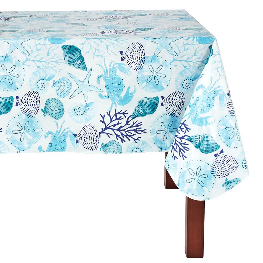 Shoreline Coastal Vinyl Tablecloth with Flannel Backing