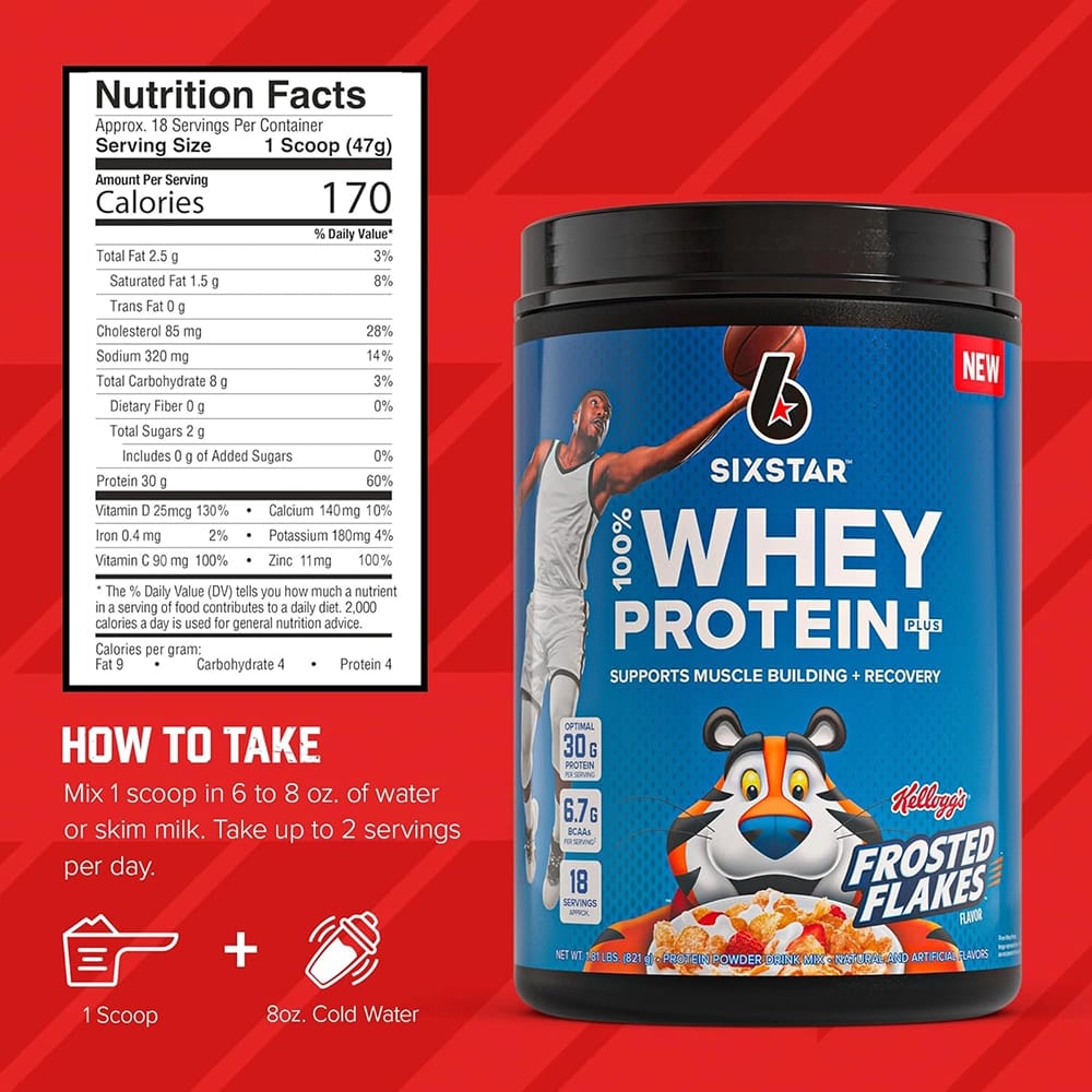Six Star Whey Protein Powder Plus, Frosted Flakes Flavor, 1.8 lbs