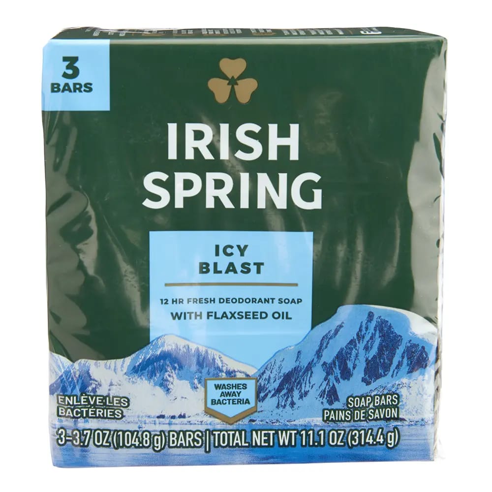 Irish Spring Icy Blast Deodorant Bar Soap, 3 Count