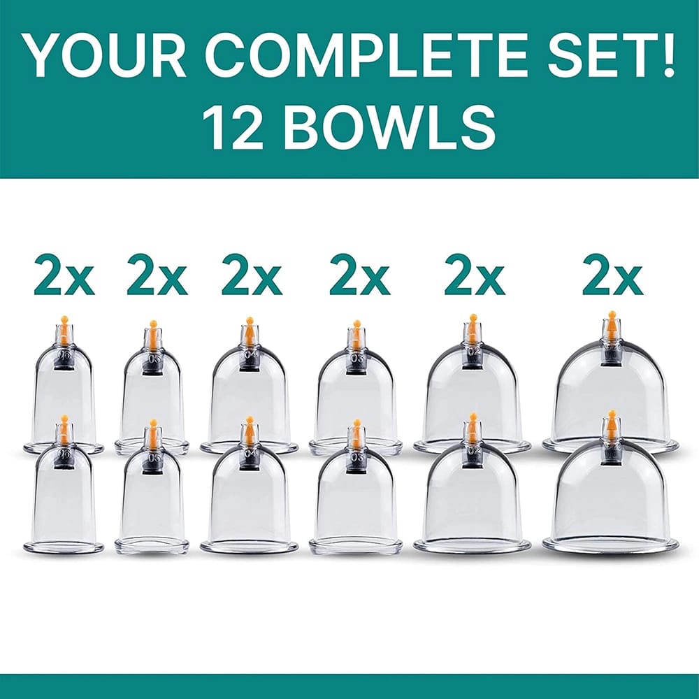 PURAVA Cupping Therapy Set with Vacuum Pump, Set of 12