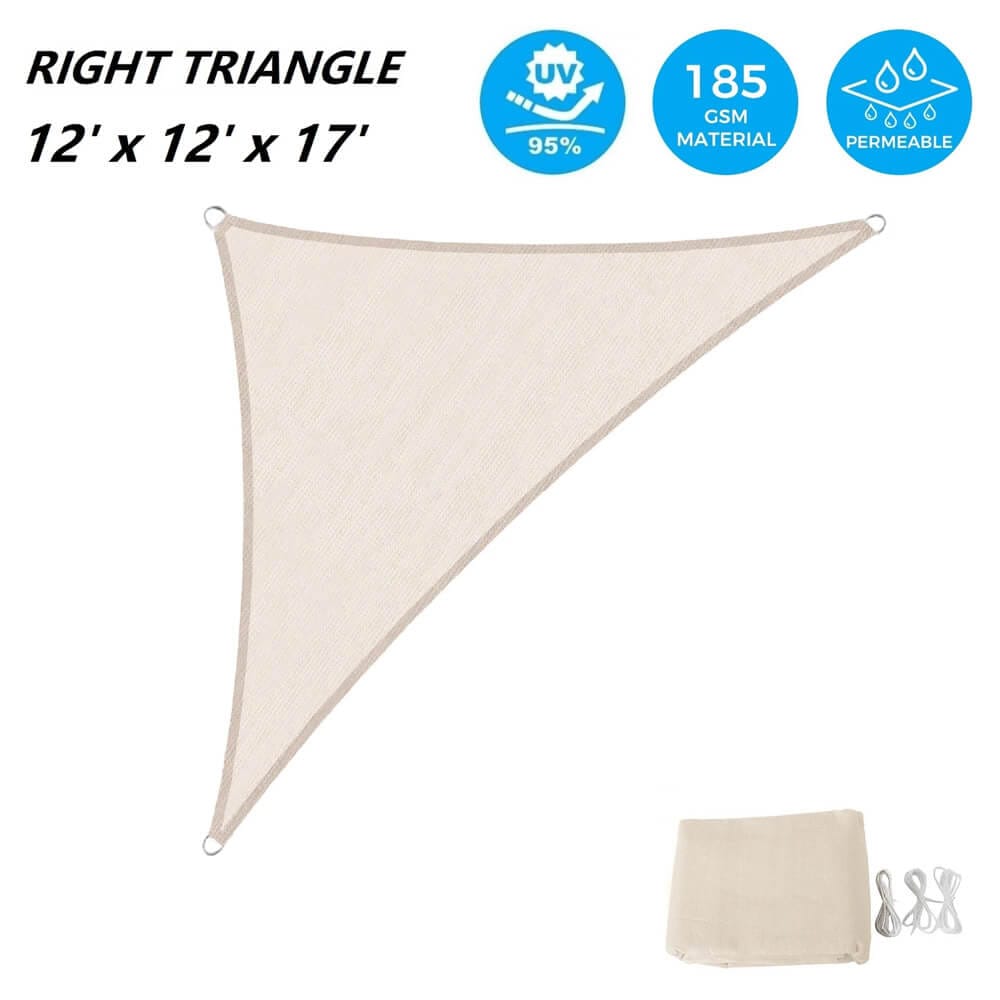 AsterOutdoor Triangular Sun Shade Sail, 12' x 12' x 17', Cream