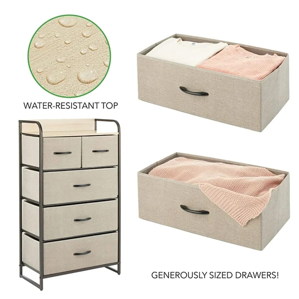 mDesign Tall 5-Drawer Dresser, Bronze/Linen