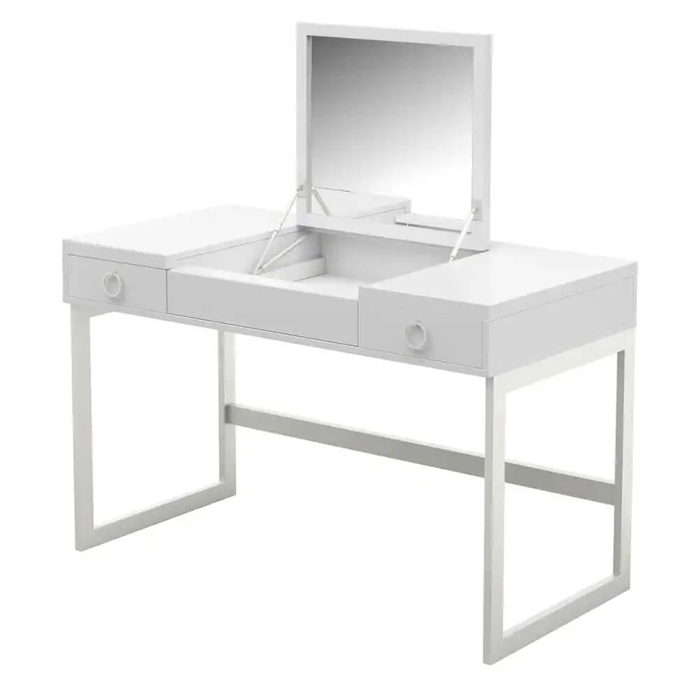 Twin Star Home 47" Makeup Vanity with Hideaway Mirror, White