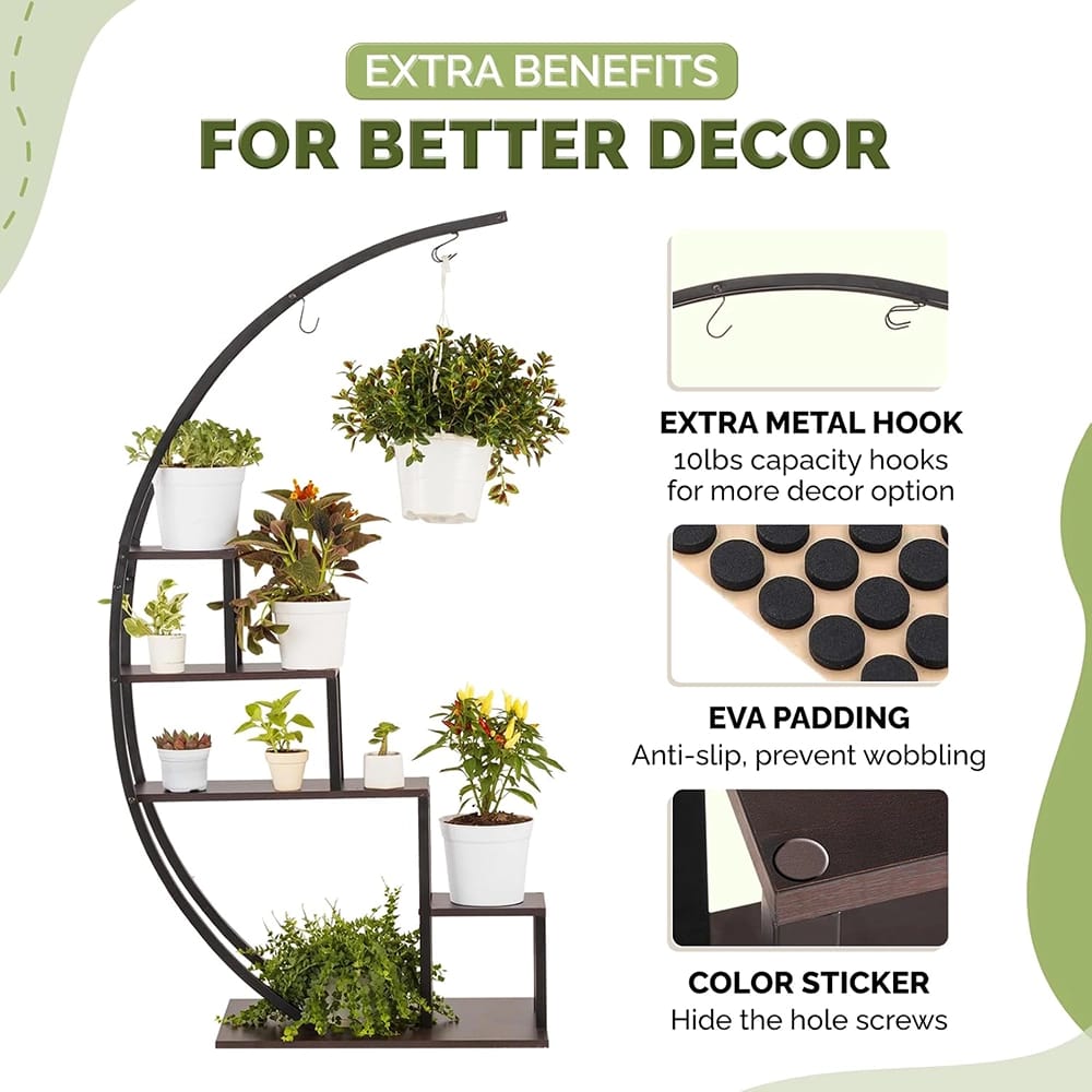Idzo 2-Piece 5-Tier Metal Half Moon Plant Stand