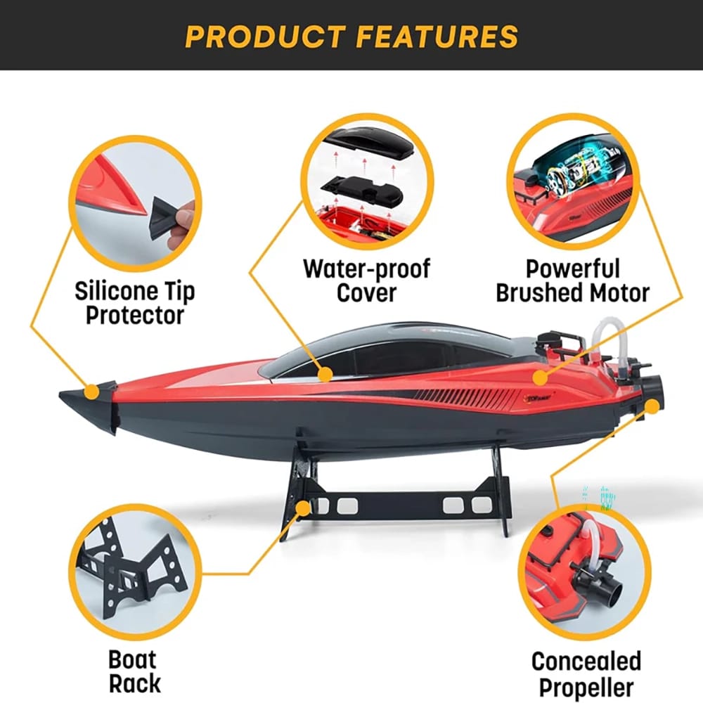 Top Race High-Speed Plastic RC Boat, Red