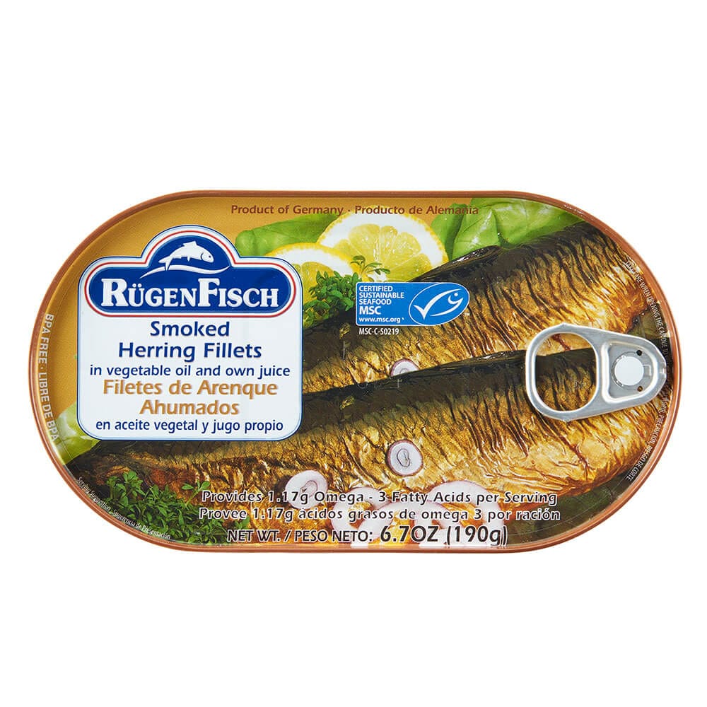 Rugen Fisch Smoked Herring Fillets in Vegetable Oil, 6.7 oz