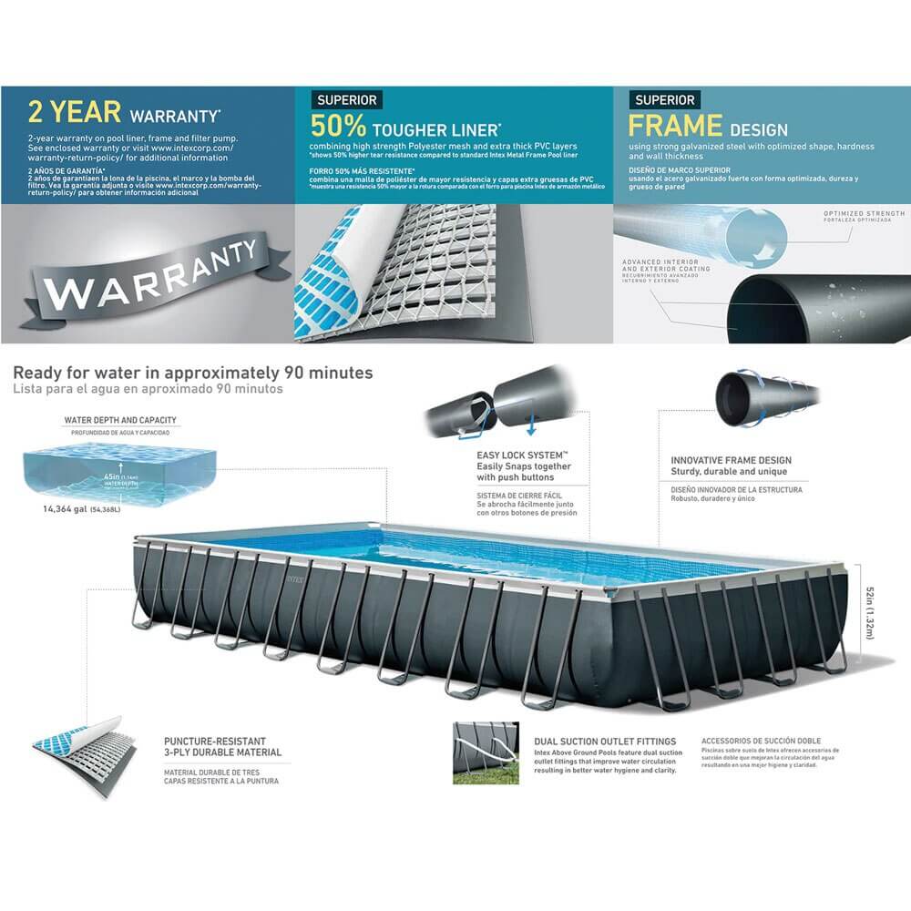 Intex 32' x 16' x 52” Ultra XTR Frame Rectangular Pool Set with
