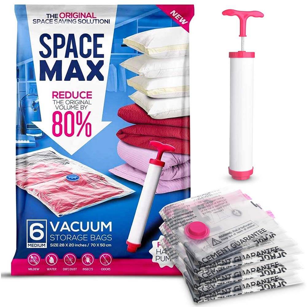 SPACE MAX Premium Space Saver Vacuum Storage Bags, Medium Size, 6-Pack