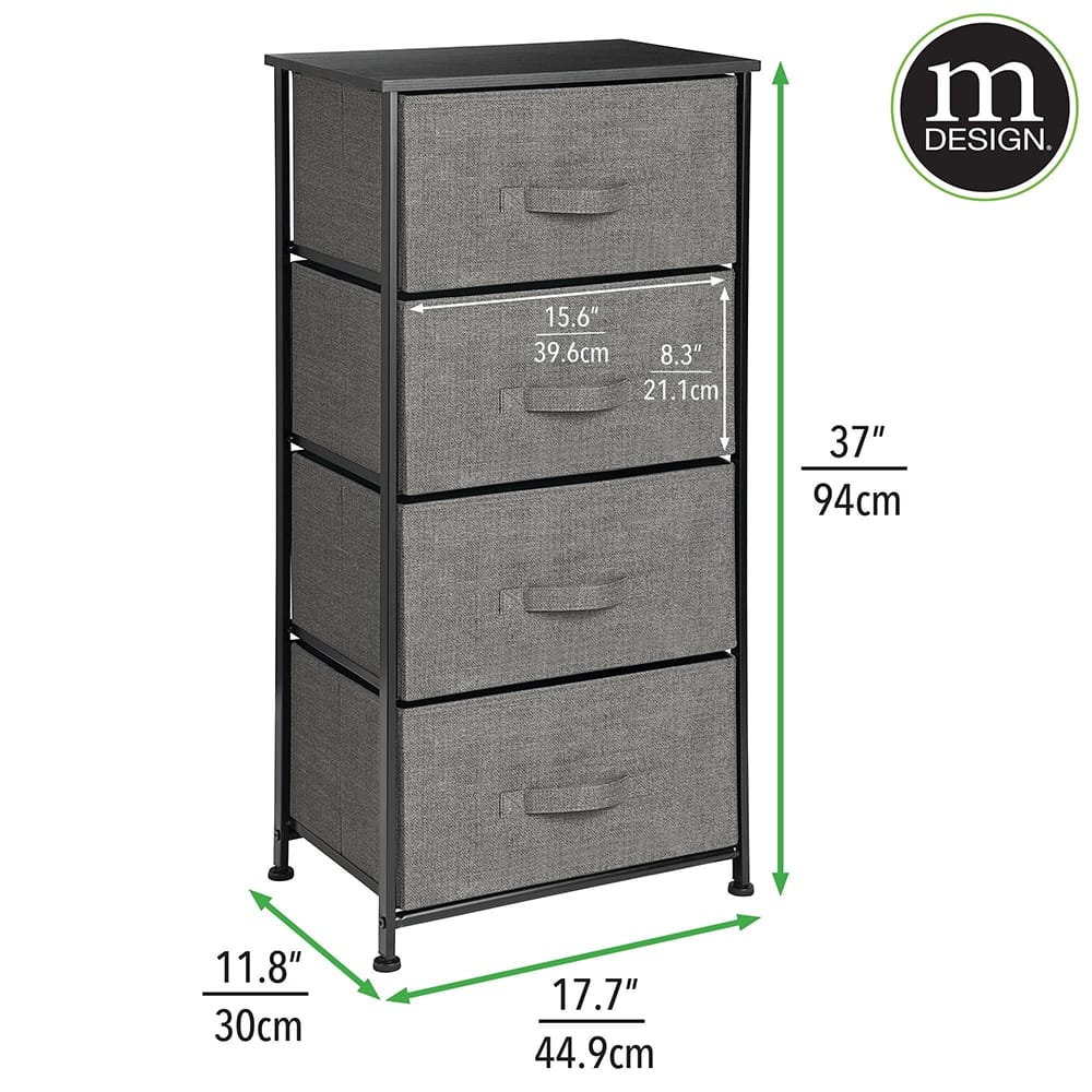 mDesign 4-Drawer Tall Dresser, Charcoal