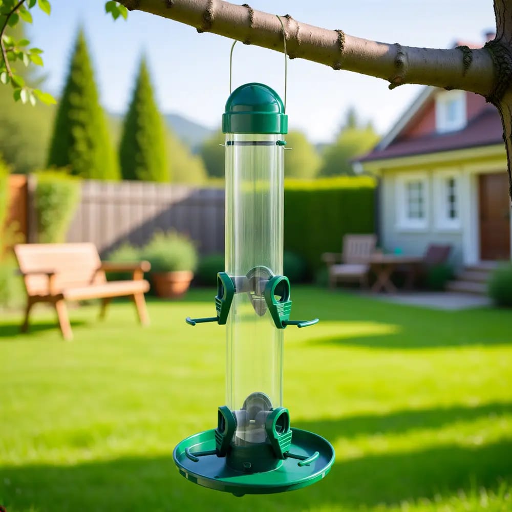 Yankee Trader Bird Tube Feeder with Tray, Green