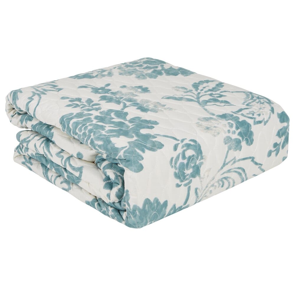Gregory Harper Floral Blues Collection Stitched Microfiber Full/Queen Quilt Set, 3-piece