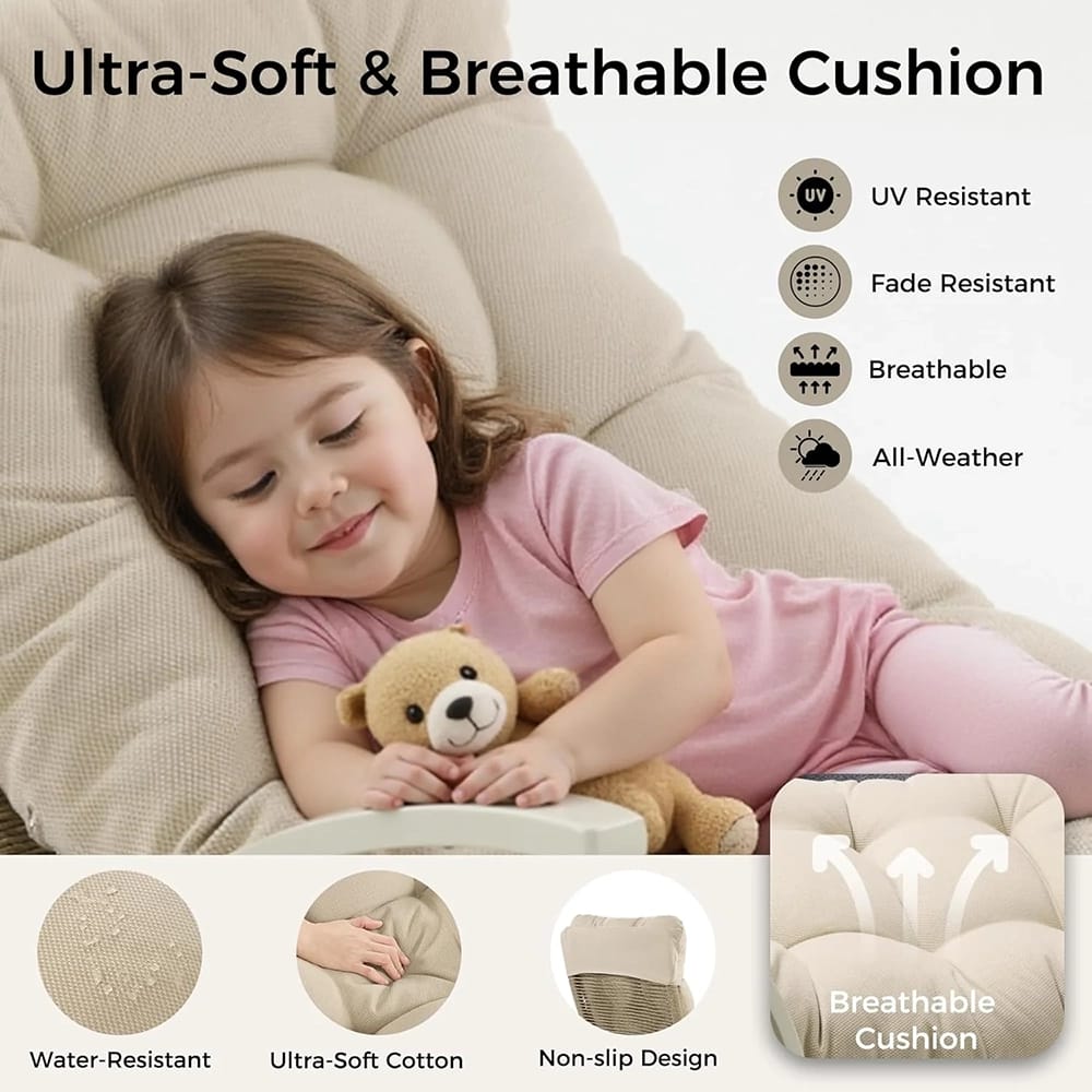 IRONCK Patio Rocking Chair with Cushion, Beige