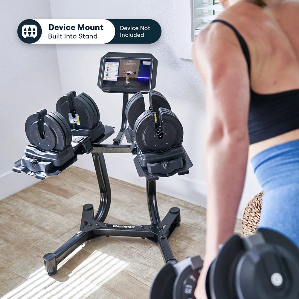 Echelon Adjustable Dumbbells Set with Stand, 7-52.5 lbs
