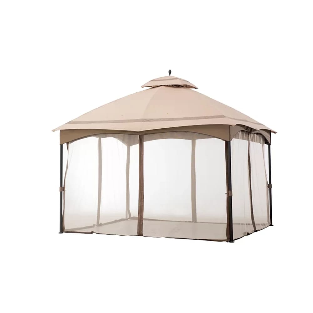 Sunjoy Metal Soft Top 2-Tier Steel Gazebo, 12.8' x 10.5', Tan/Brown