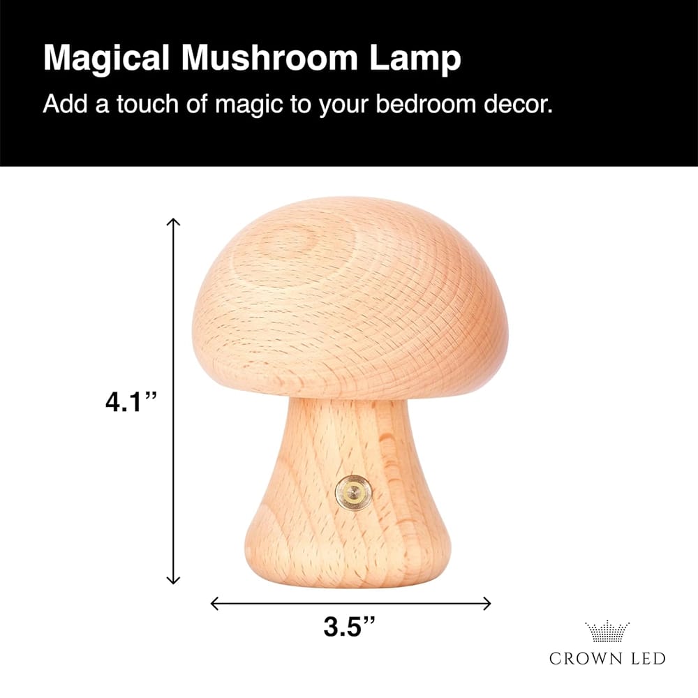 CROWN LED Rechargeable Wooden Mushroom Lamp