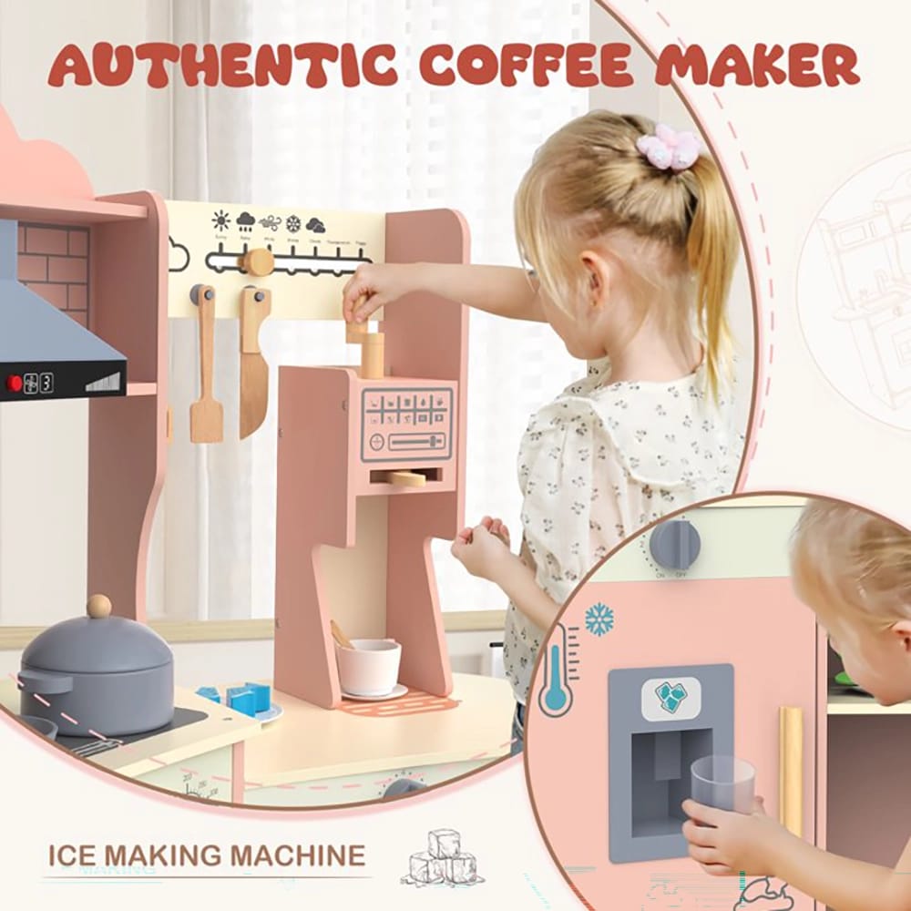 X-Large Wooden Kids Play Kitchen, Pink