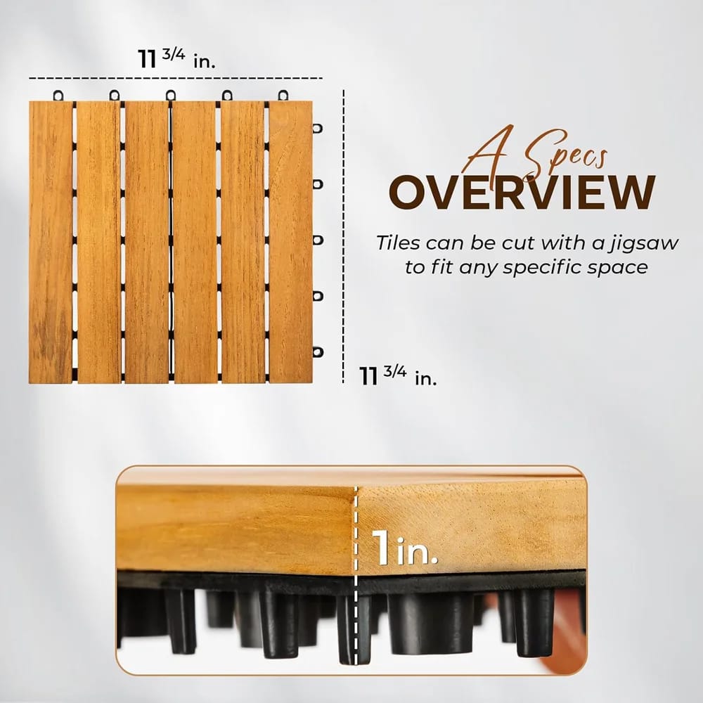 Idzo Acadia Wood Interlocking Deck Tiles, Natural, 6 Slats, 10 pk