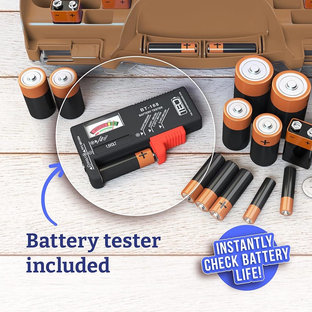 The Battery Organizer Storage Case with Tester, Cocoa
