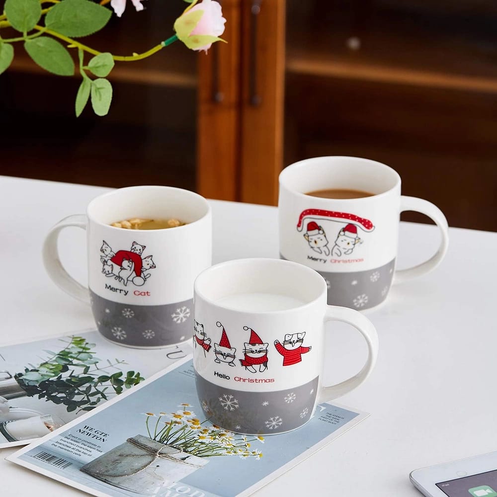 Bruntmor 14 oz Christmas Coffee Mugs, 6 Count