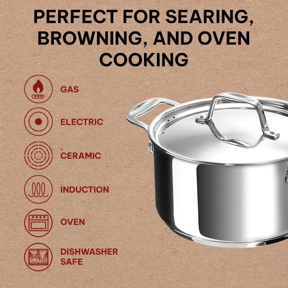 Alva Chef 5.3 Qt Stainless Steel Casserole Dish with Lid