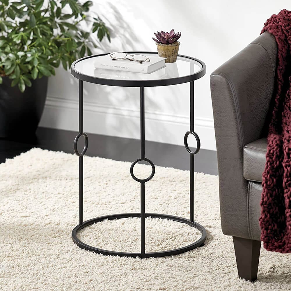 mDesign Round Inlay Table with Decorative Legs, Matte Black/Clear