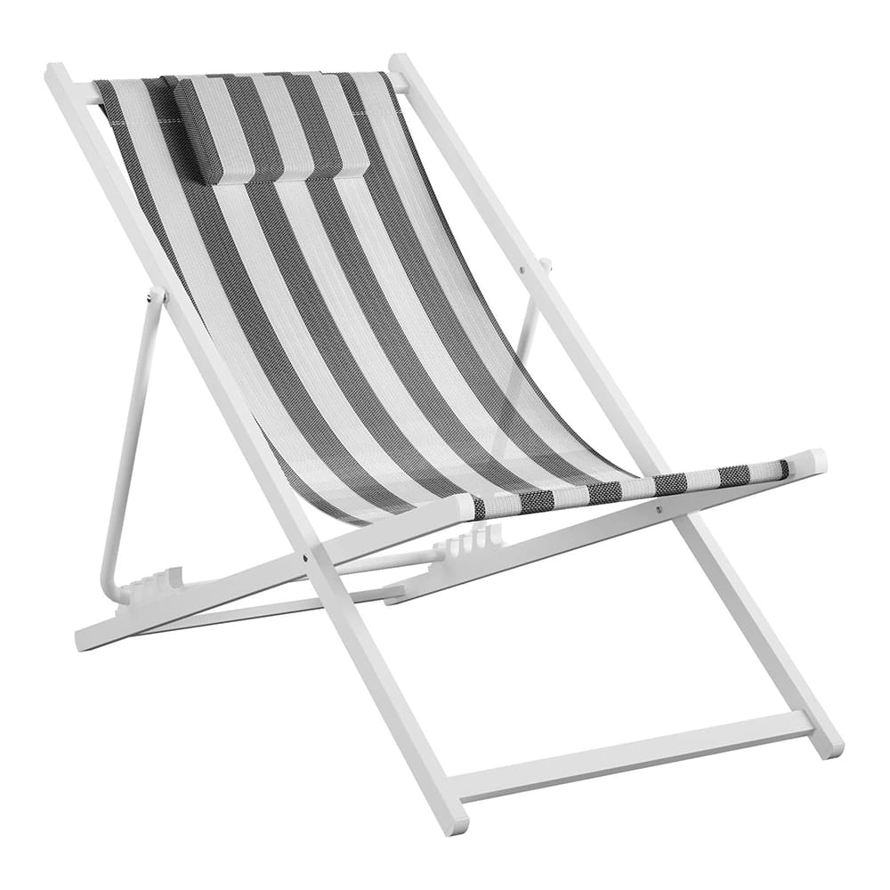 Novogratz Folding Beach Chair, Black/White Stripe, 2 Pack