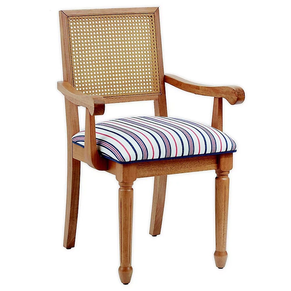 One Kings Lane Open House Jasmine Cane Arm Dining Chair, Set of 2, Multicolor Stripe