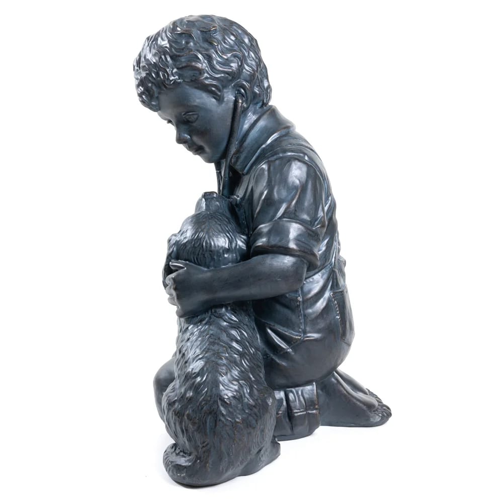 34" Boy with Puppy Garden Statue