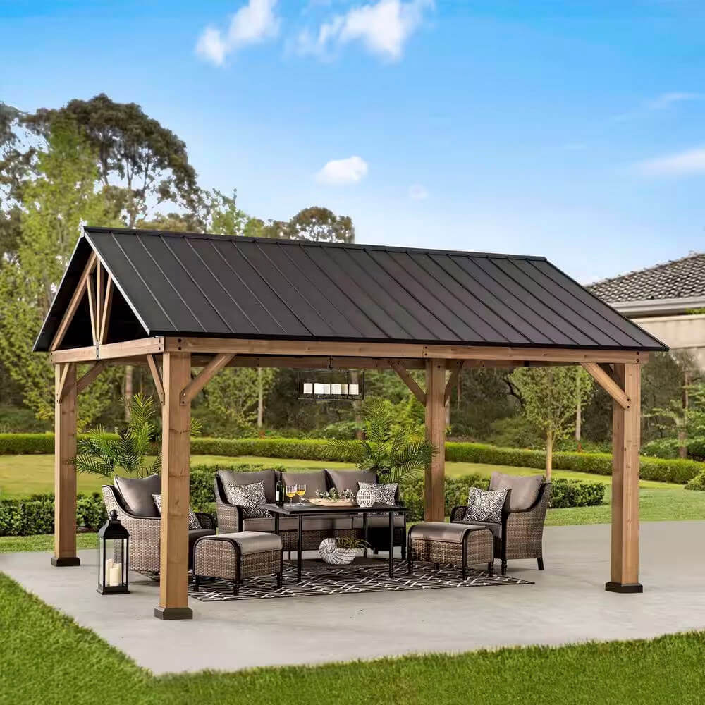 Liberty 13' x 15' Cedar Framed Pavilion with Steel Hardtop Gable Roof