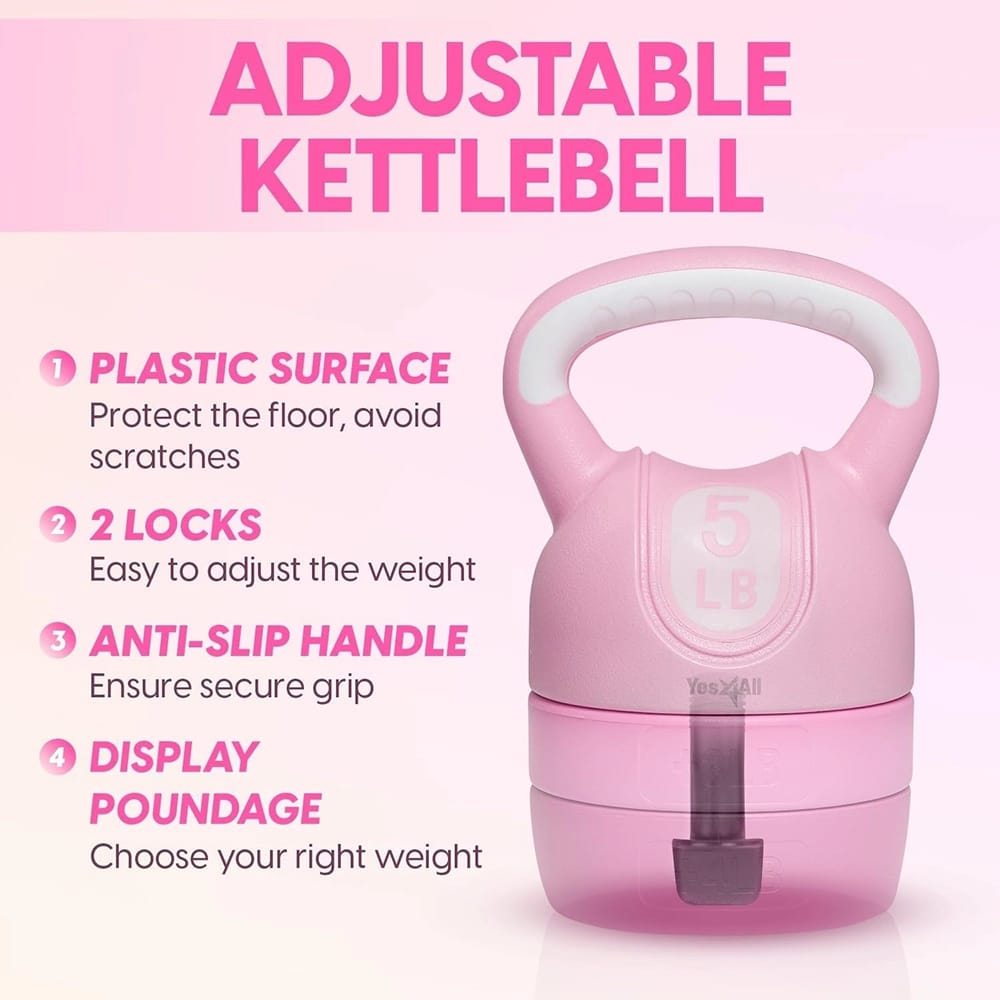 Yes4All Set of 2 Adjustable Kettlebells, 12lb, Pink + Teal