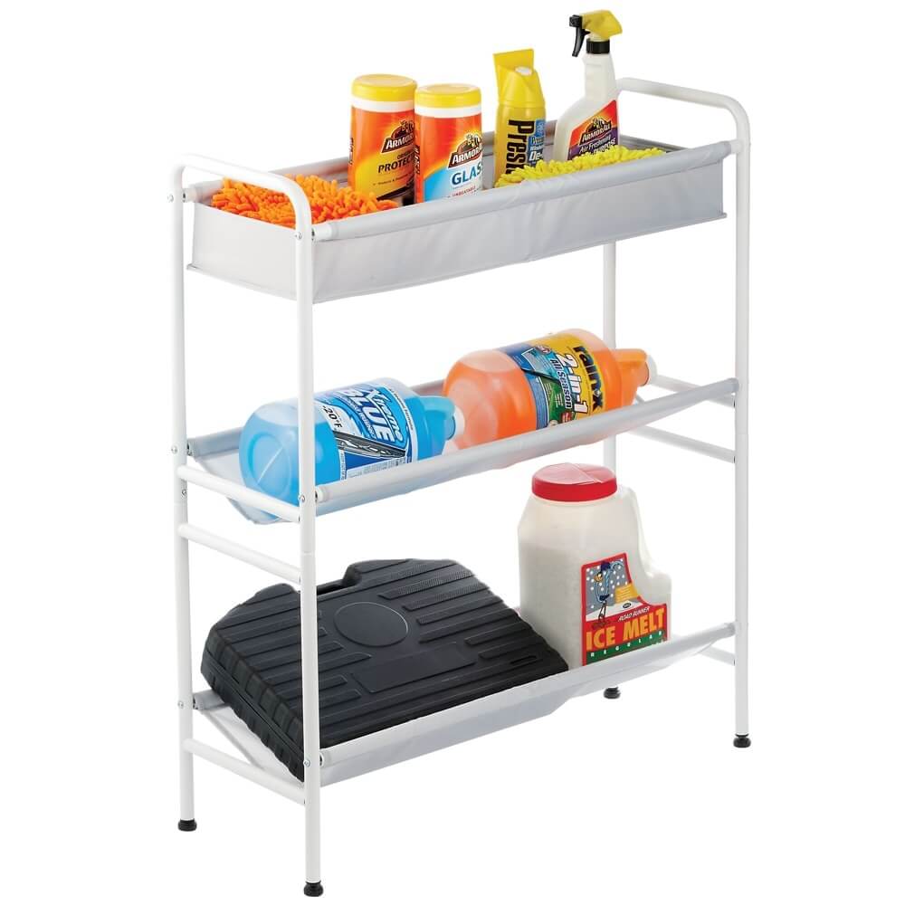 mDesign 3-Tier Garage Storage Cart, Gray/White