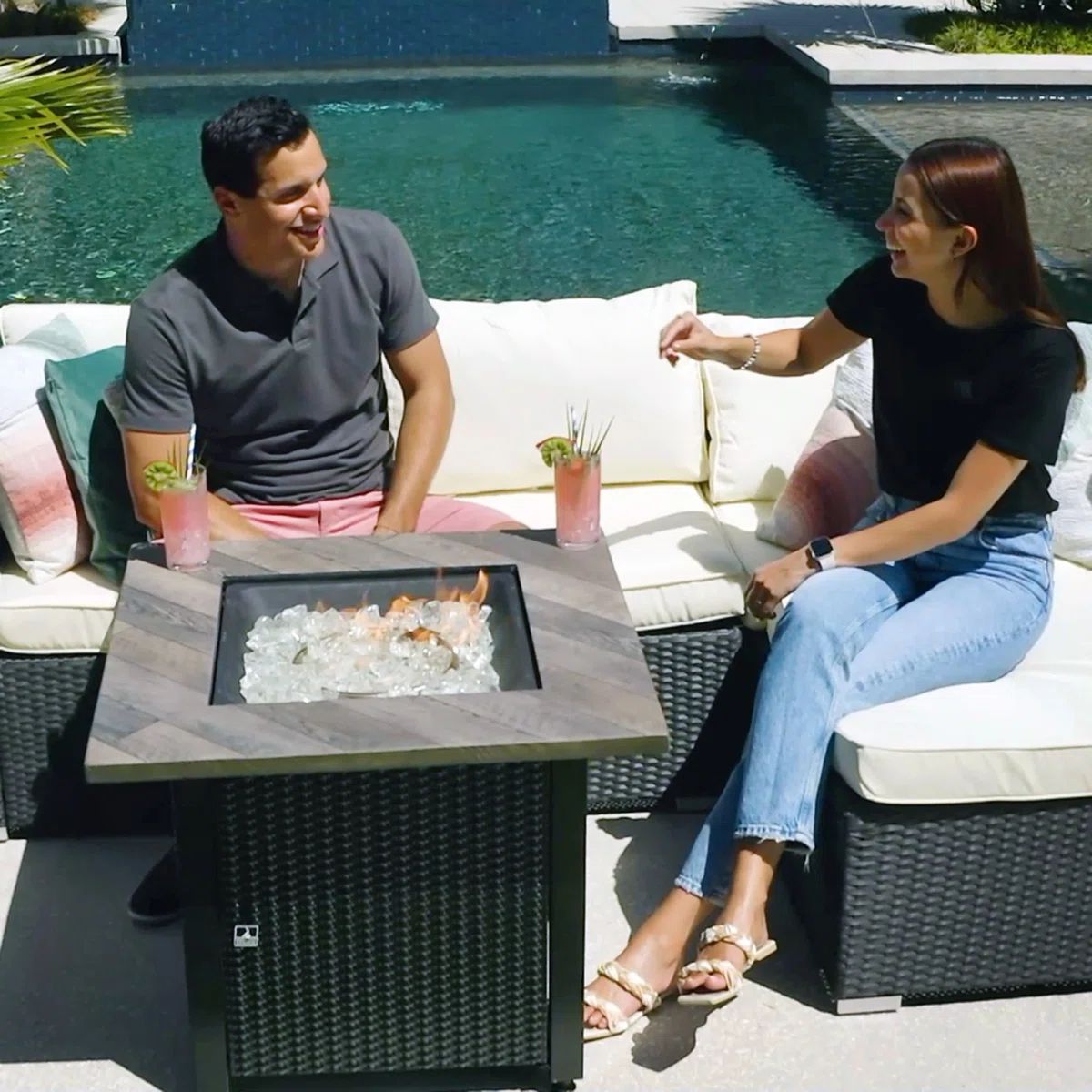 Endless Summer 30" Square LP Gas Fire Pit, 30,000 BTU, White Fireglass