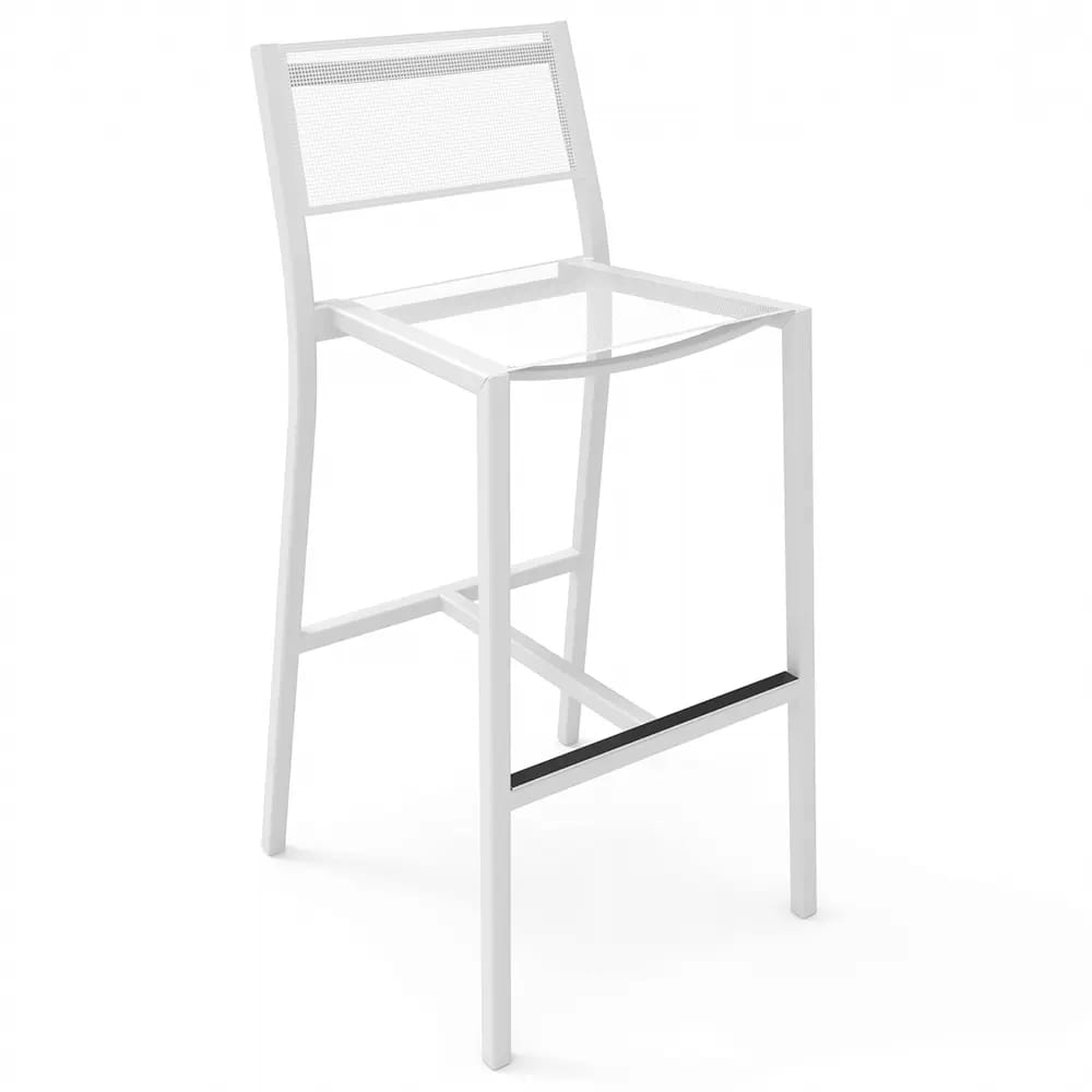 Maiori Aluminum Impression Outdoor Bar Stool with Sling, Blanc