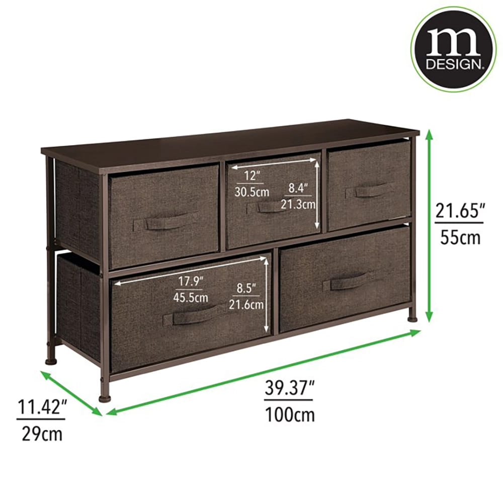 mDesign Wide 5 Drawer Fabric Dresser, Espresso