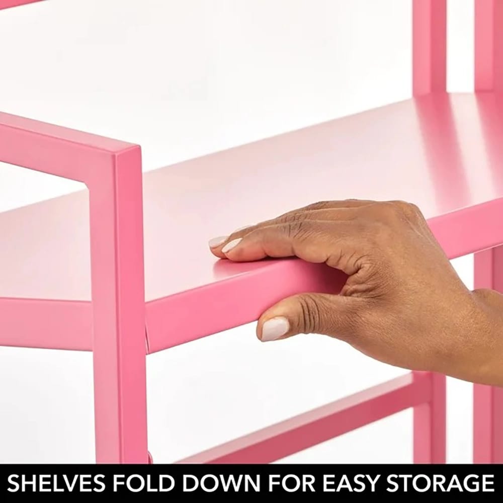 mDesign Modern Folding 3-Tier Steel Shelf, Pink