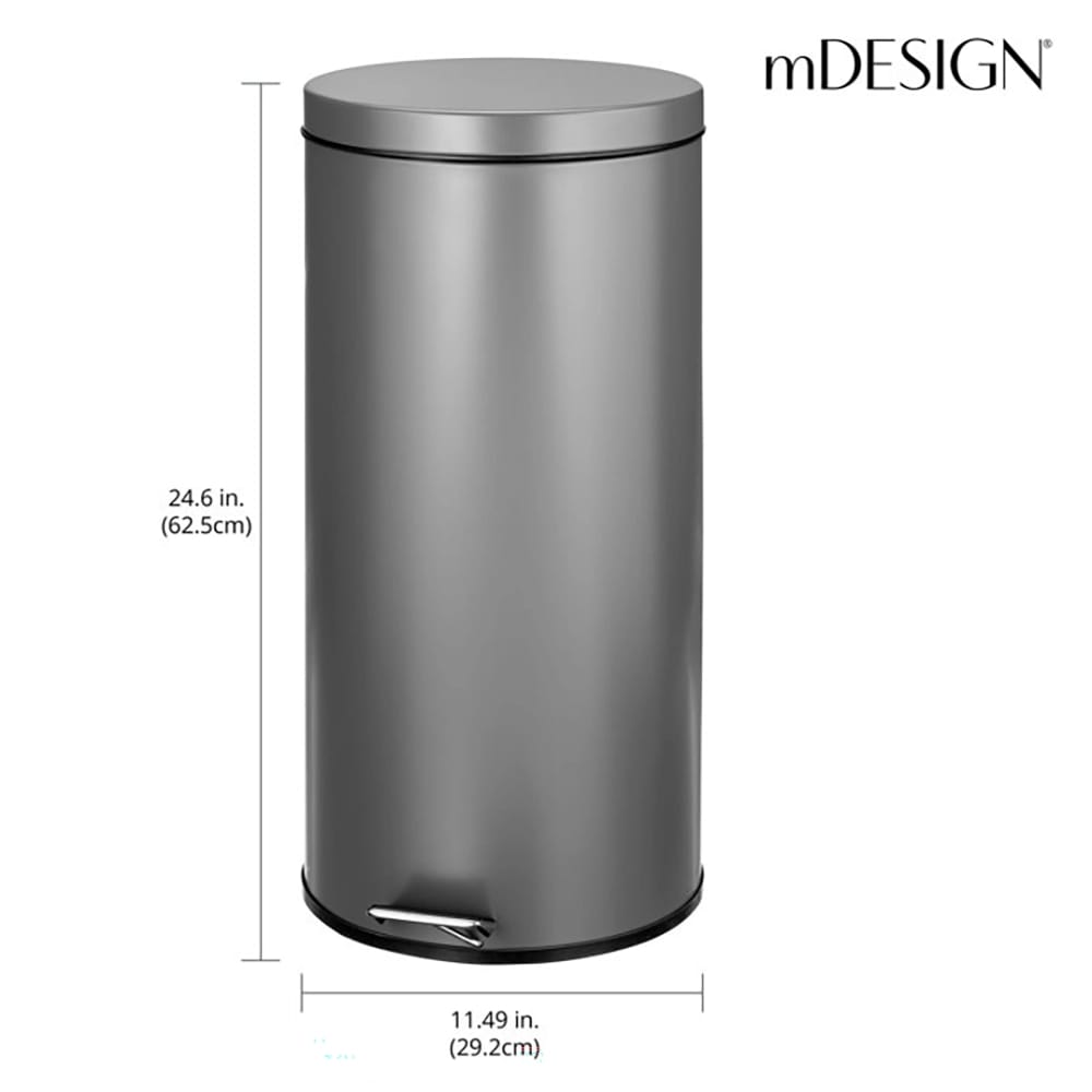 mDesign 30 Liter Step Trash Can, Dark Gray