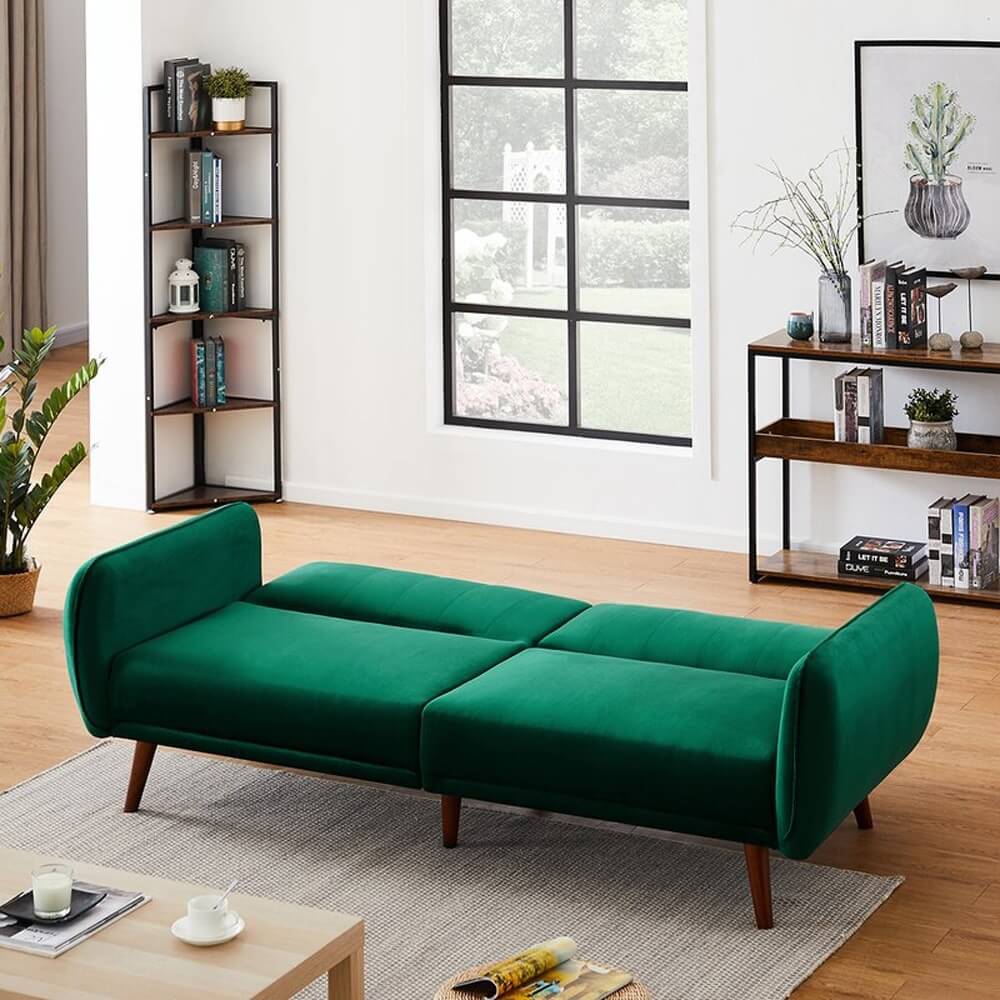 Velvet Square Arm Sleeper Sofa, Green