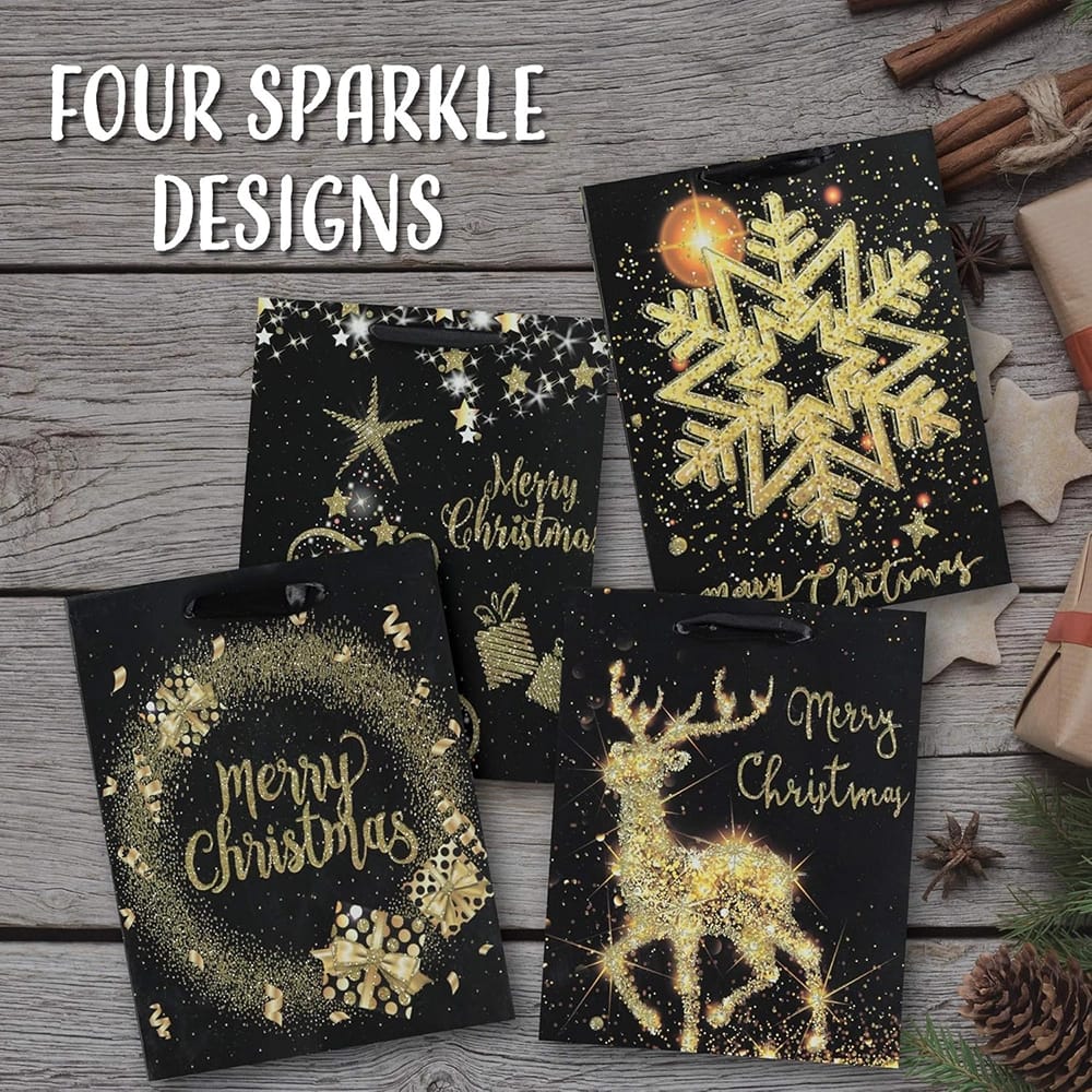 Premium Elegant Christmas Bags, 12 Pack