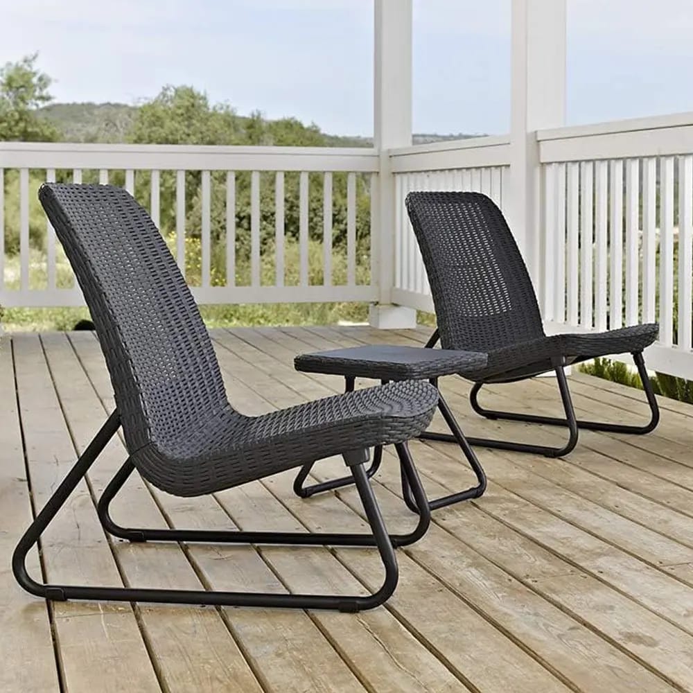 Keter Rio 3-Piece Resin Wicker Patio Furniture Set, Anthracite