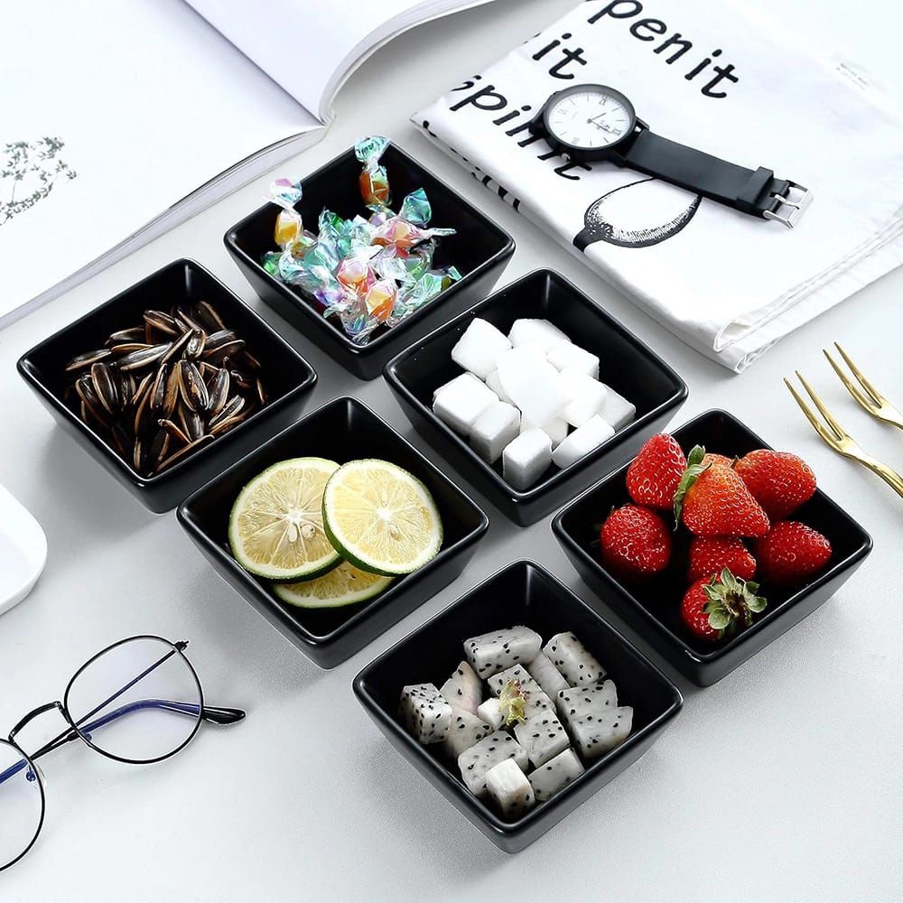 Bruntmor Ceramic Square Baking Ramekins, Black, Set of 6