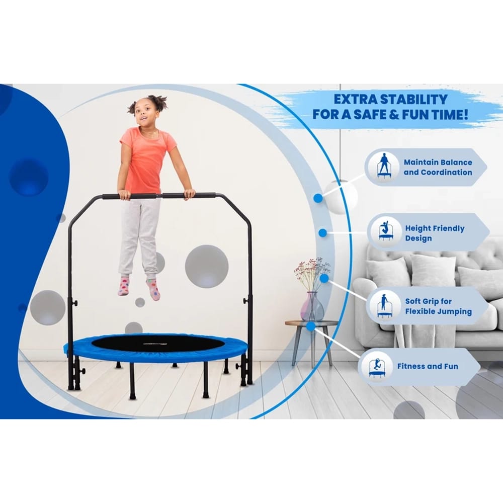 Machrus Upper Bounce Mini Trampoline with Adjustable Handlebar, Blue, 40"