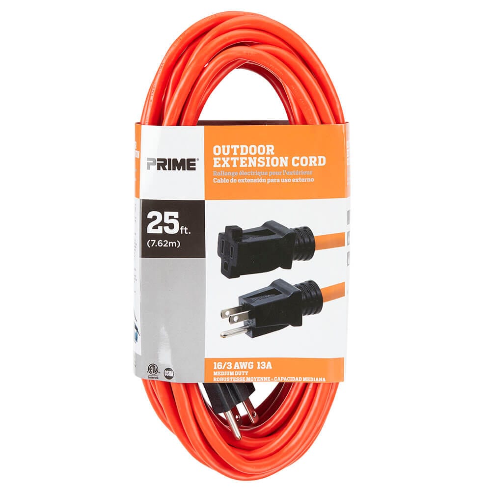 Prime 16/3 Medium-Duty Outdoor Extension Cord, 25'