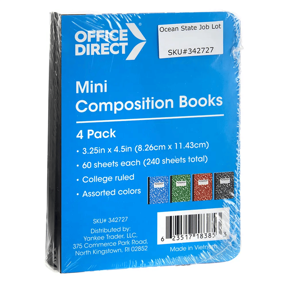 Office Direct Mini Composition Books, 4 pk, 60 Sheets, 3.25" x 4.5"