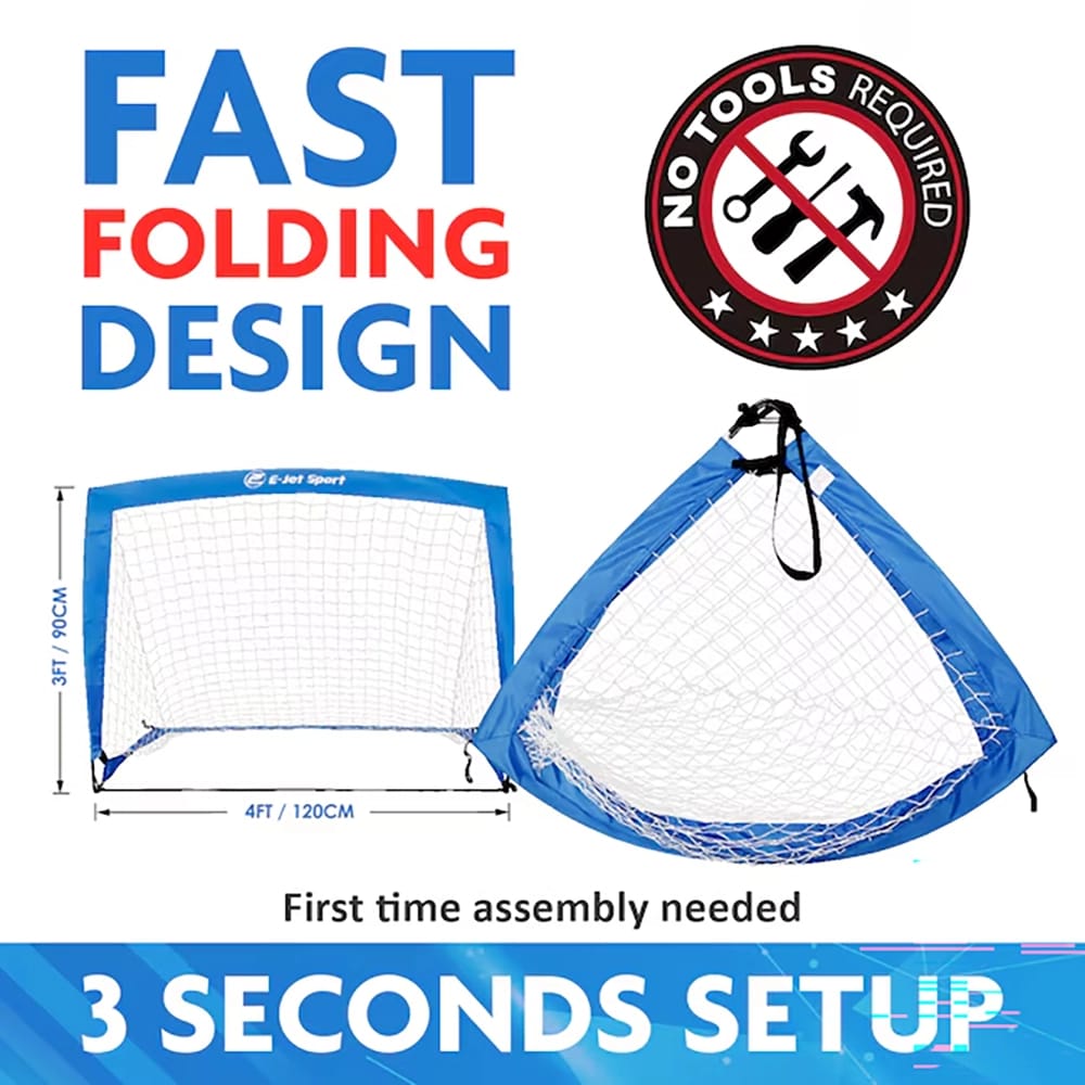 E-Jet Sport 4' x 3' Portable Quick Set Up Soccer Net, Blue, 2 Pack