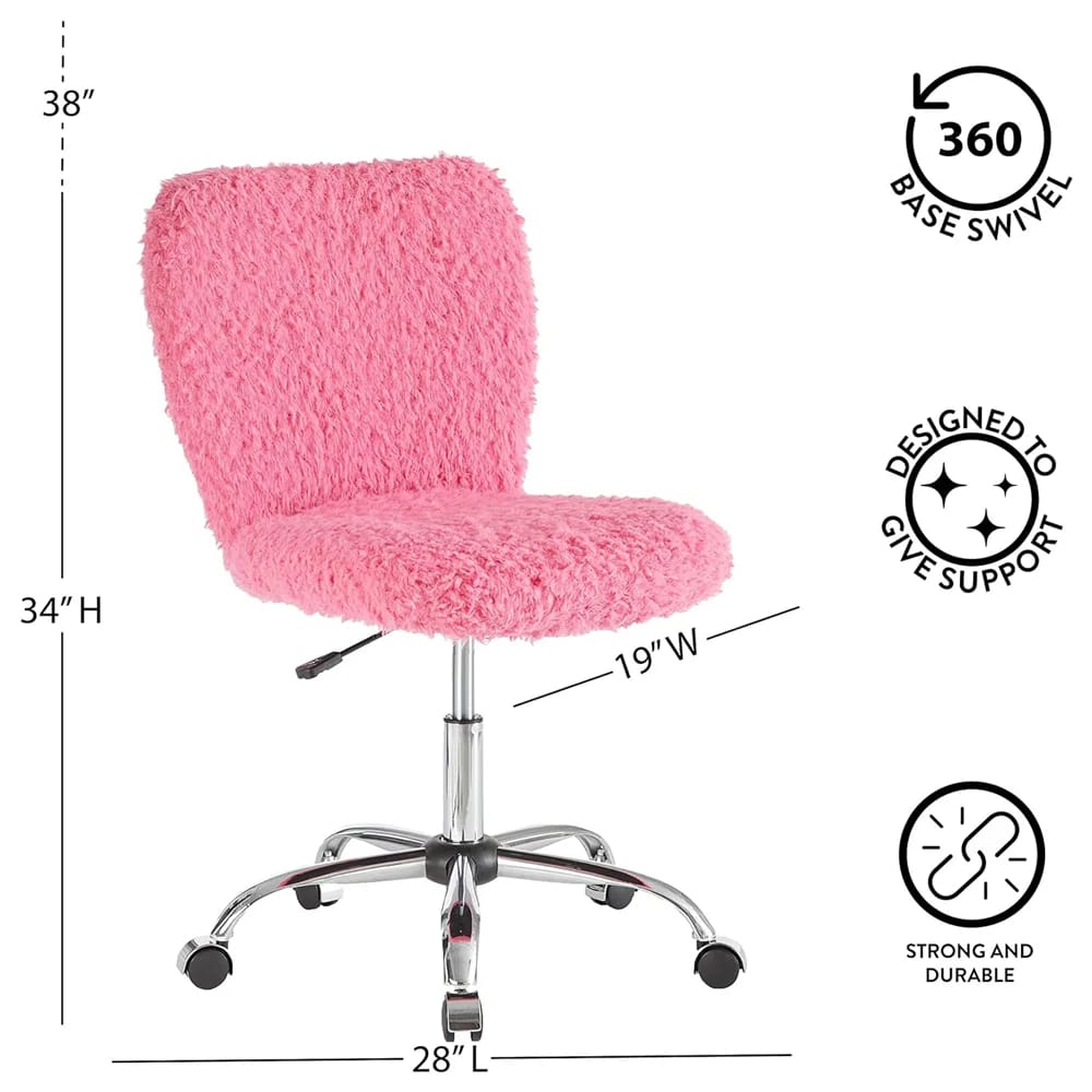 Faux Fur Rolling Desk Chair, Pink