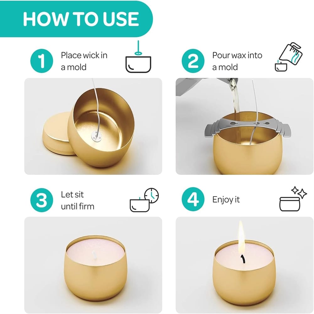 Hearts & Crafts 8 oz. Round Metal Candle Jars with Lids, Gold, 24 Pack