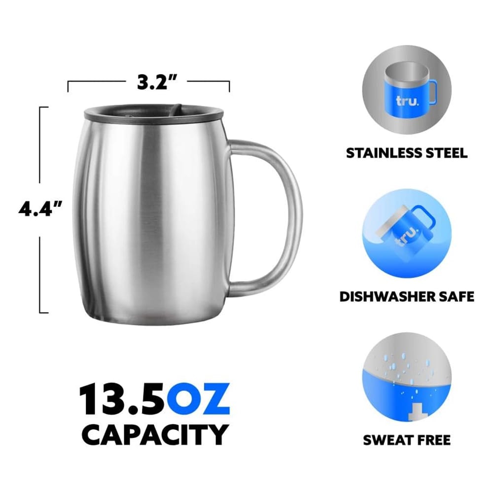 Tru Blu Steel Stainless Steel Coffee Mug with Lid, Set of 2