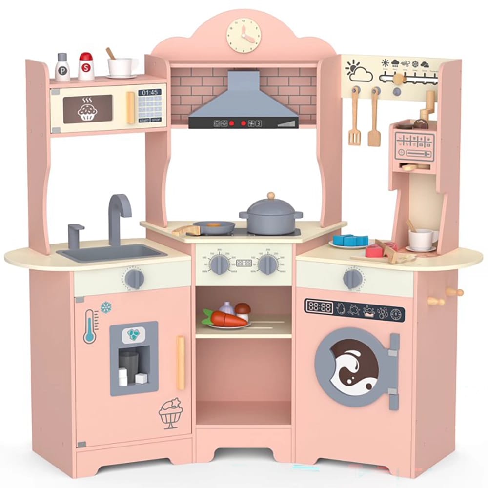 X-Large Wooden Kids Play Kitchen, Pink