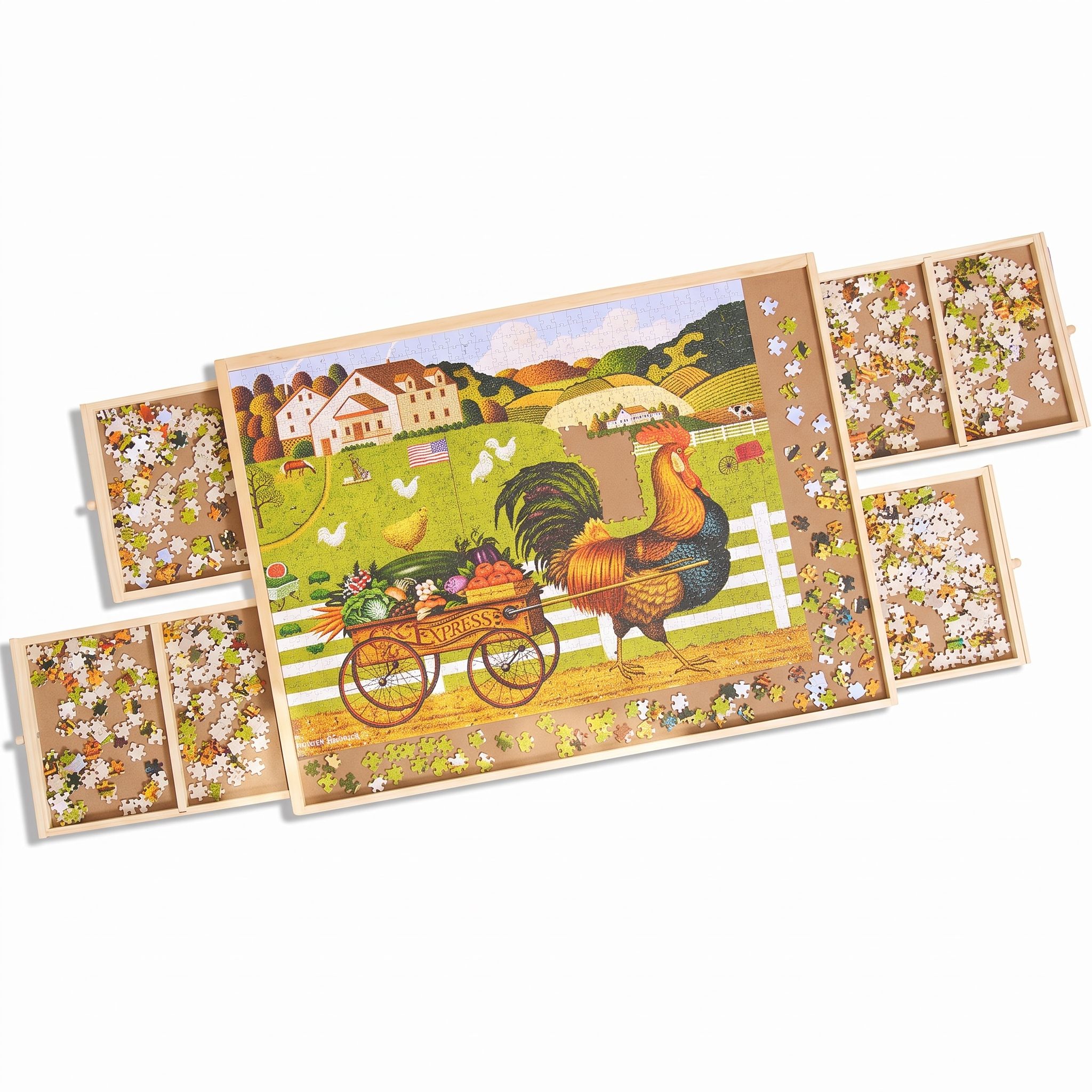 Wooden Puzzle Table with Drawers, 1,000 Piece Size